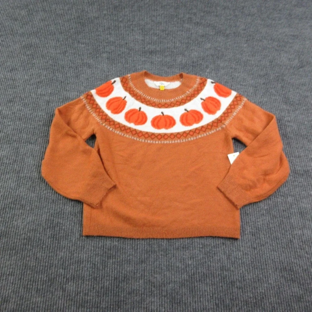 Rumi + Ryder Sweater Kids L 12-14 Orange Fair Isle Pumpkin Yoke Pullover NWT